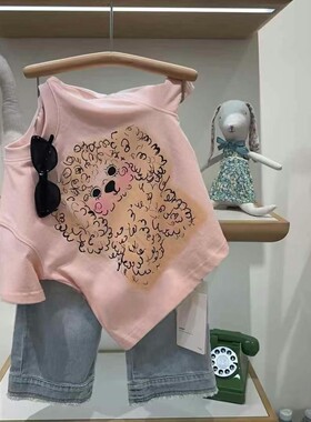 App品牌童装专柜同款夏季可爱小狗印花女童T恤小童女孩上衣1520