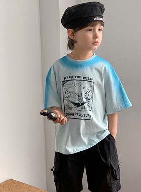 App专柜同款夏季男童男孩短袖T恤上衣渐变色
