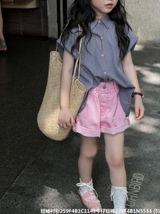 女童短裤夏季新款儿童青少年女孩夏装牛仔粉色短裤薄款5534