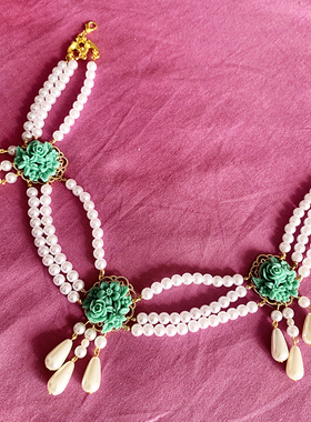 复古法式珍珠项链春日玫瑰花欧式宫廷茶会华丽clalolita珍珠项链