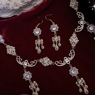 CLA项链超闪锆石华丽复古法式帝政Lolita花嫁巴洛克水滴结婚项链