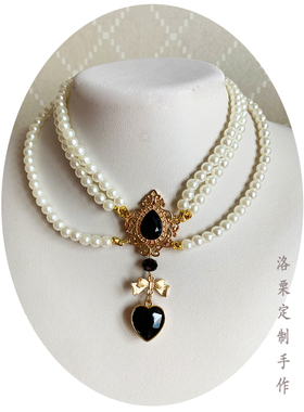 哥特风多层黑色水晶短款锁骨链