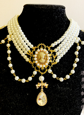 珍珠项链法式宫廷茶会美人头像