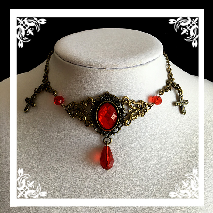 复古哥特风红宝石锁骨链包邮