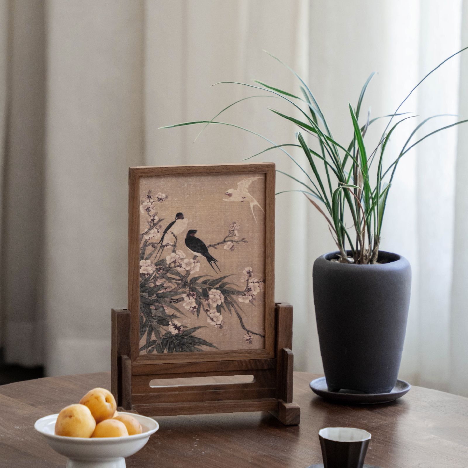 新中式黑胡桃木隔断插屏茶室餐厅茶单菜单摆台原创简约实木台屏