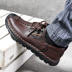 春秋真皮男鞋软面皮软底防滑爸爸鞋手工复古百搭透气商务休闲皮鞋
