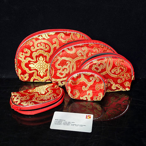 买一送四中国风丝绸织锦缎收纳零钱包民族风特色女用手拿包化妆包