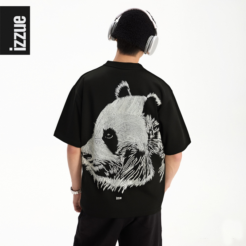 i.t izzue【设计师线】熊猫高级感潮夏季男女同款宽松百搭t恤棉圆