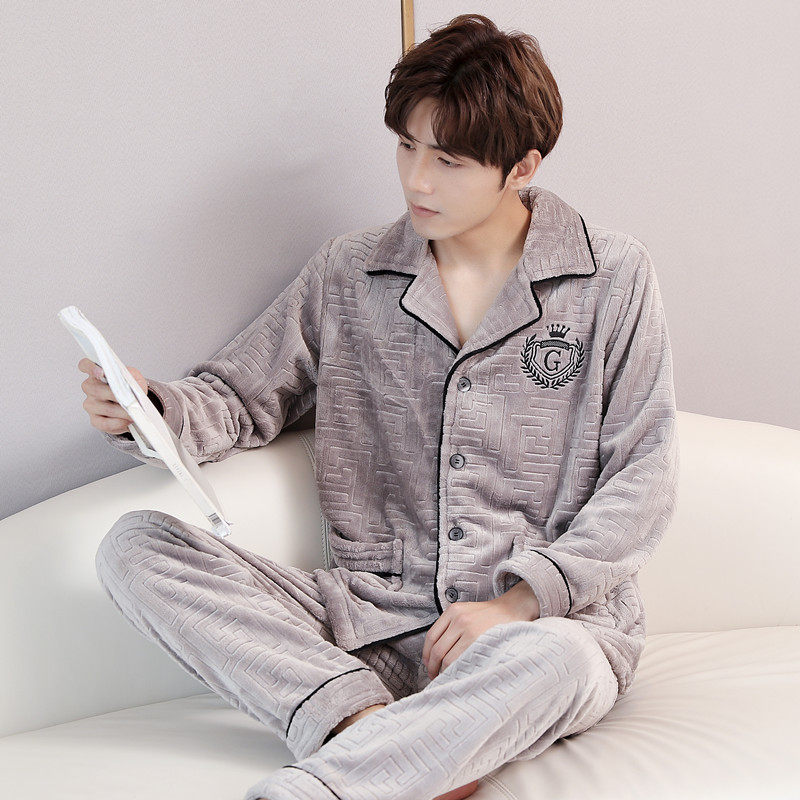 男士睡衣冬款2026新款高档时尚潮流珊瑚绒男土加厚加绒保暖牛奶绒