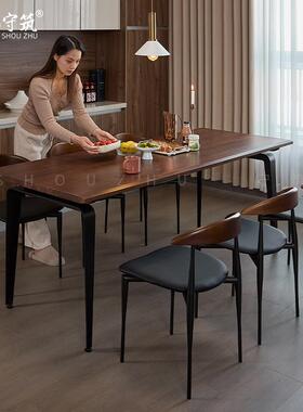 黑胡桃木实木餐桌椅组合现代简约家用小户型长方形饭桌工作台书桌