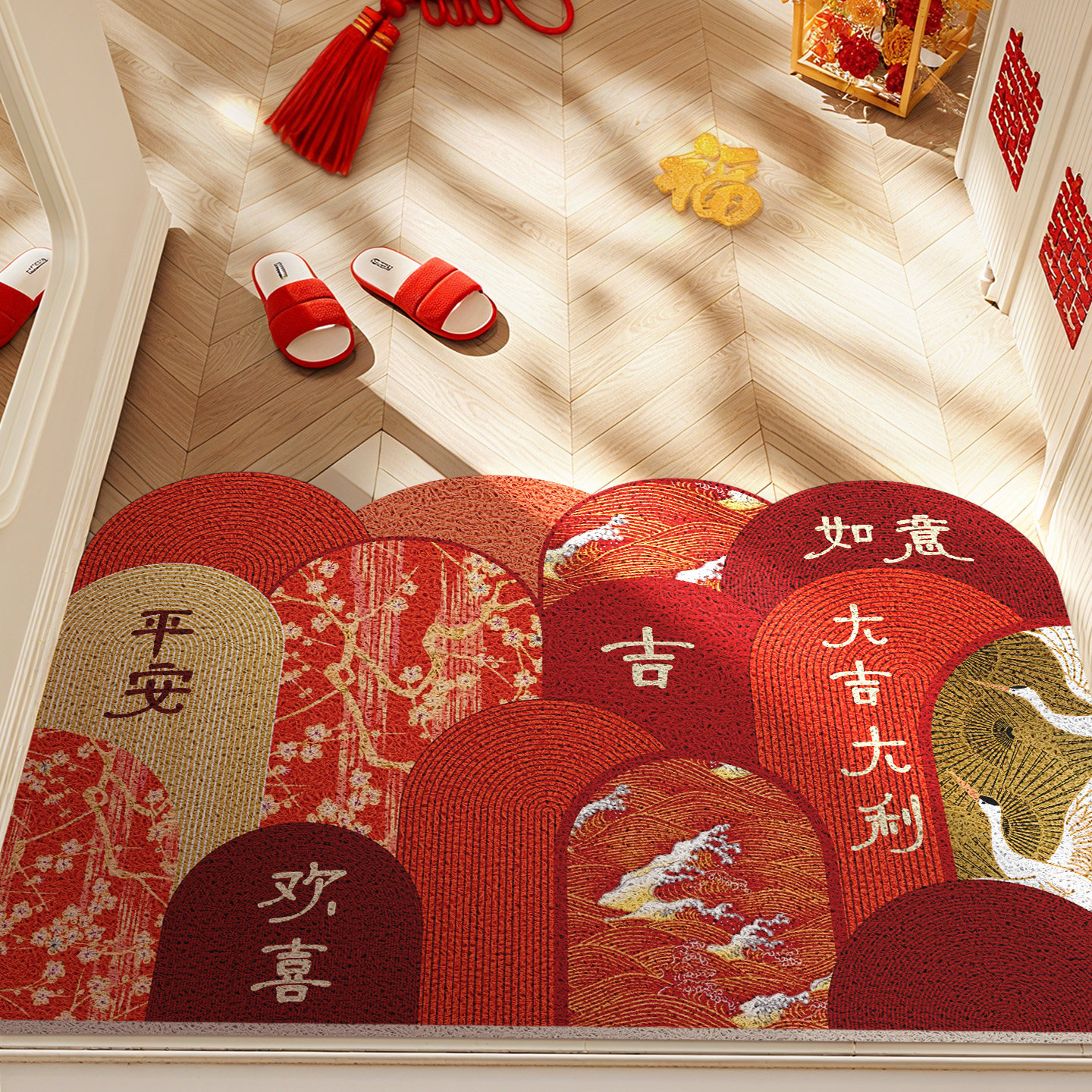 【故宫红】红色丝圈入户门地垫喜庆高级防滑脚垫玄关门口进门地毯,居家布艺,入户地垫,淘宝优惠券,粉丝福利购,淘宝优惠卷