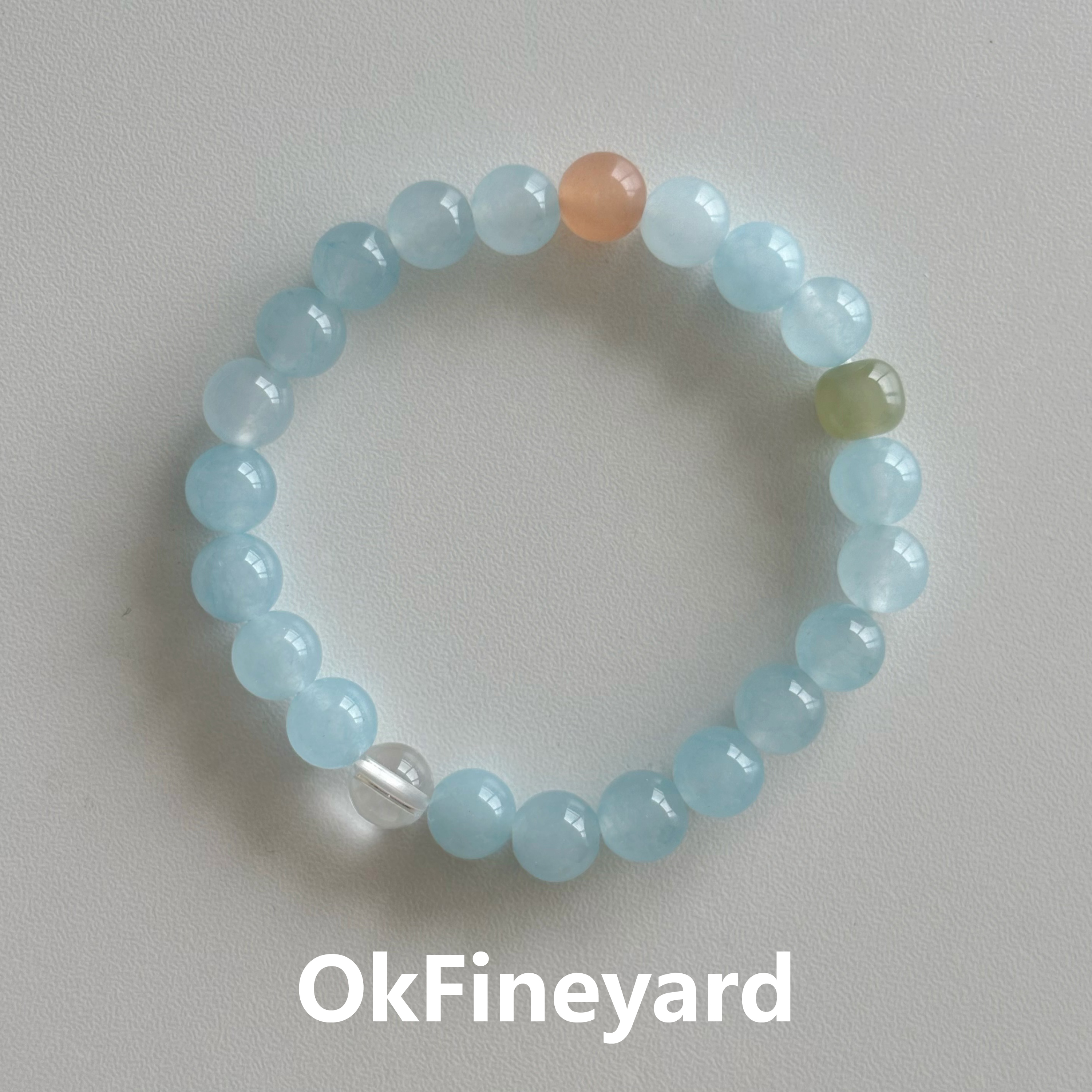 OkFineyard【初霁】海蓝宝色玉髓串珠手串女天然白水晶和田玉手链