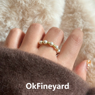OkFineyard施家珍珠串珠戒指女小众设计高级感食指环轻奢气质尾戒