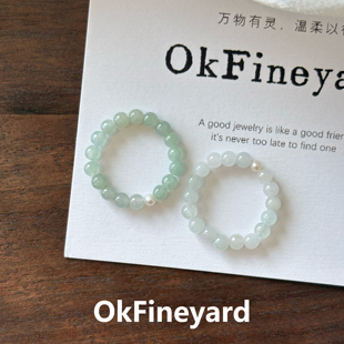 OkFineyard天然缅料翡翠串珠戒指女小众设计高级感尾戒气质食指环