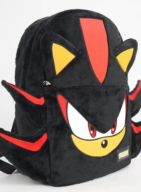 外贸原单wlgs自制索尼克暗影黑色毛绒双肩背包卡通动漫大容量学生
