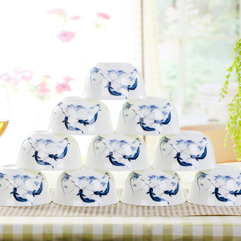 礼品定制logo景德镇青花瓷碗套装家用陶瓷米饭碗骨瓷碗刻字釉中彩