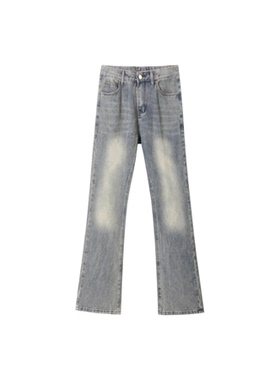 REMEFIT加绒加厚柳叶弯刀微喇美式水洗做旧高街显高显瘦牛仔裤