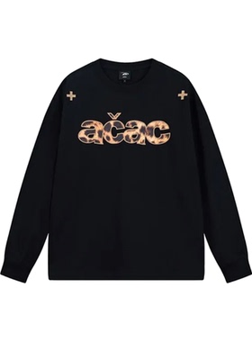 Achoch基础acac潮牌美式豹纹字母印花宽松春秋重磅纯棉长袖T恤