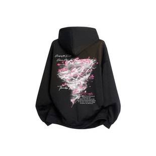 PAUL保罗樱花风暴字母印花美式 连帽卫衣 高街潮流宽松通勤百搭长袖