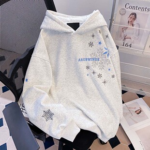 美式高街雪花刺绣连帽卫衣男女春秋加绒重磅硬挺痞帅情侣帽衫上衣