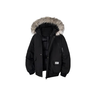 Xmithie美式 复古纯色可拆卸毛领派克服加厚座山雕连帽棉服外套