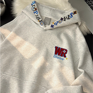 重磅加绒加厚宽松百搭上衣帽衫 2025新款 国潮秋冬刺绣连帽卫衣男款