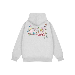 404MOB美式复古鸟语花香花卉设计套头情侣宽松百搭连帽长袖卫衣