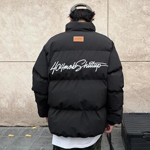 404MOB花体LOGO印花美式复古防风保暖加厚立领棉服面包服外套冬季