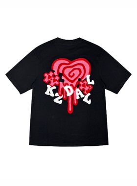 KZDALL爱心拼图美式高街潮牌印花宽松重磅纯棉男女短袖T恤夏情侣