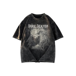 DUKE+DEXTER美式复古高街天使印花重磅纯棉水洗做旧休闲短袖T恤