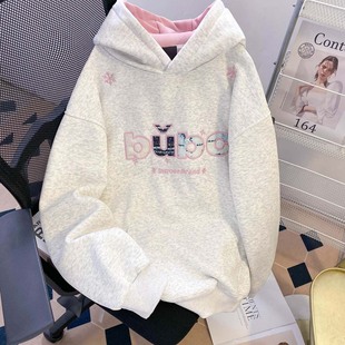 美式 设计感宽松加绒外套 高街字母刺绣连帽卫衣男女秋冬2025新款