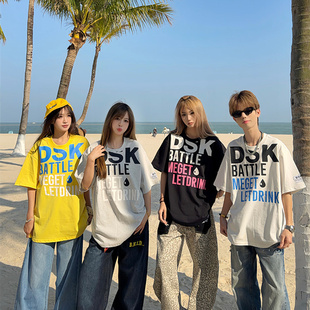 新款 126KID美式 T恤男女夏季 印花短袖 宽松情侣上衣 复古字母排版