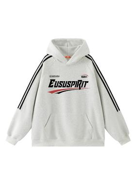 EUSU美式复古印花设计连帽套头外套潮牌高街重磅高克重卫衣