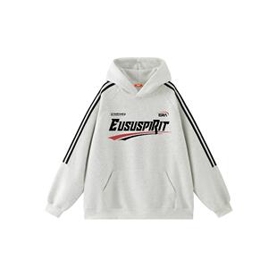 EUSU美式复古印花设计连帽套头外套潮牌高街重磅高克重卫衣