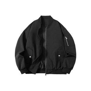 HIKZ纯色美式 棒球服夹克外套 高街复古拉链防风宽松飞行服重磅工装