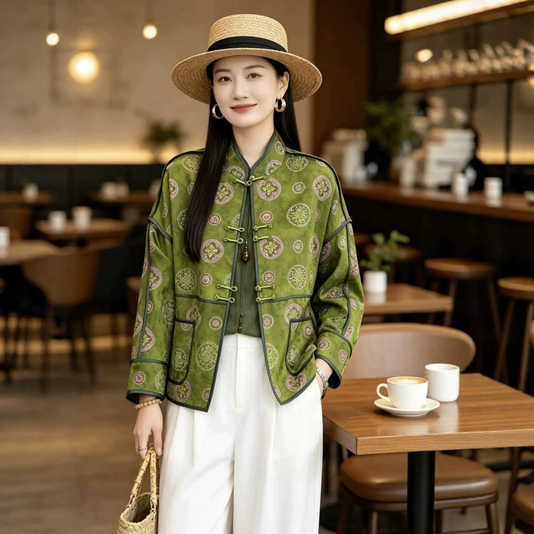 园园美衣国风女装人丝浮光锦提花高端外套复古老钱风开衫上衣外套图片