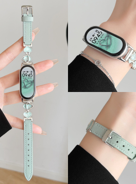 适用小米手环10表带皮质9nfc陶瓷8系列7专用6版5代智能4腕带链十3