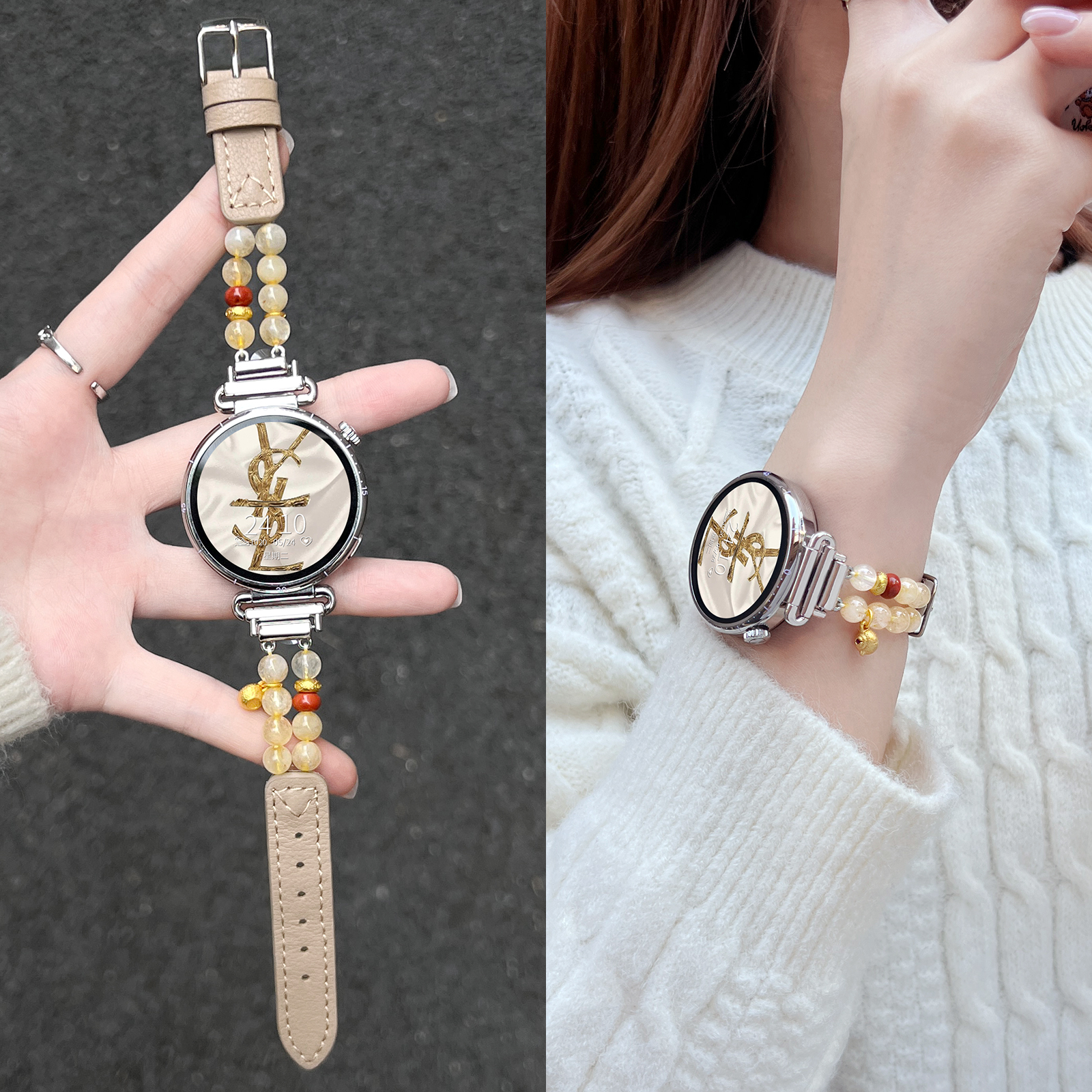 GT6手表创意串珠间真皮表带新款