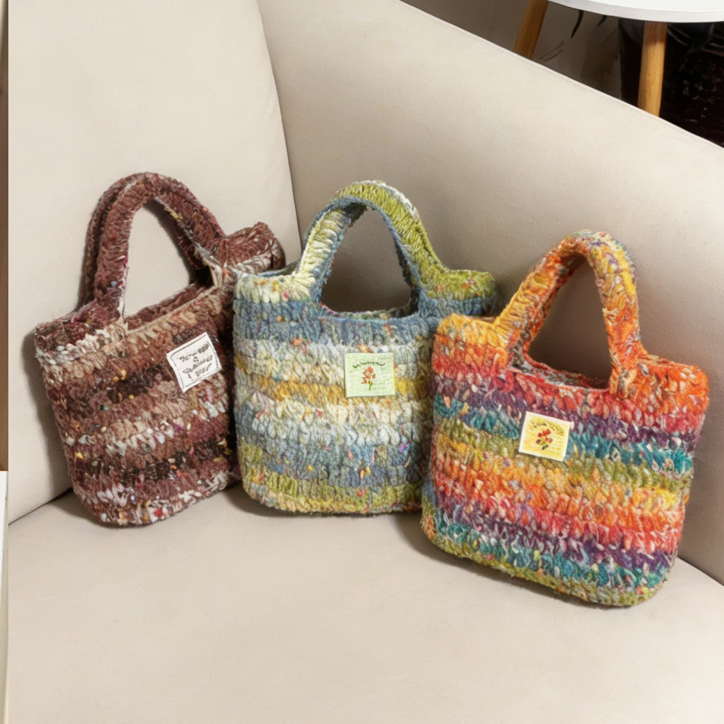 成品-手工编织-渐变色复古可爱针织手提包-毛线秋冬新款小众设计,服饰配件/皮带/帽子/围巾,DIY编织材料包,淘宝优惠券,粉丝福利购,淘宝优惠卷