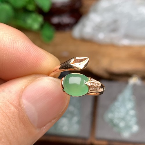 缅甸高端翡翠色阳绿戒指男女款