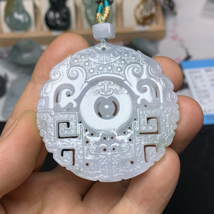 HR-561 天然A货缅甸翡翠糯冰紫底双龙仿古玉佩