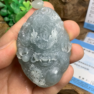 HR-71天然A货缅甸翡翠冰晴胶块霸气龙牌一件