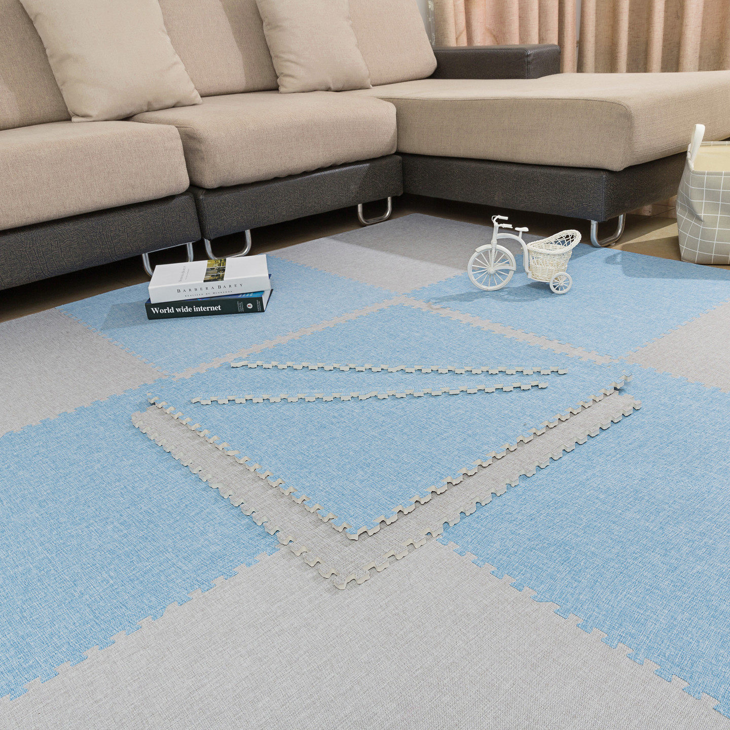 大块棉麻拼接地垫房间床边地毯卧室客厅满铺儿童爬行垫60CM可裁剪,居家布艺,家用脚垫,淘宝优惠券,粉丝福利购,淘宝优惠卷