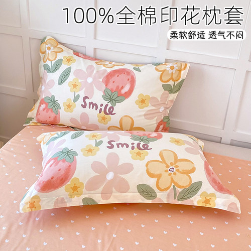100%全棉斜纹印花四季枕套一对装