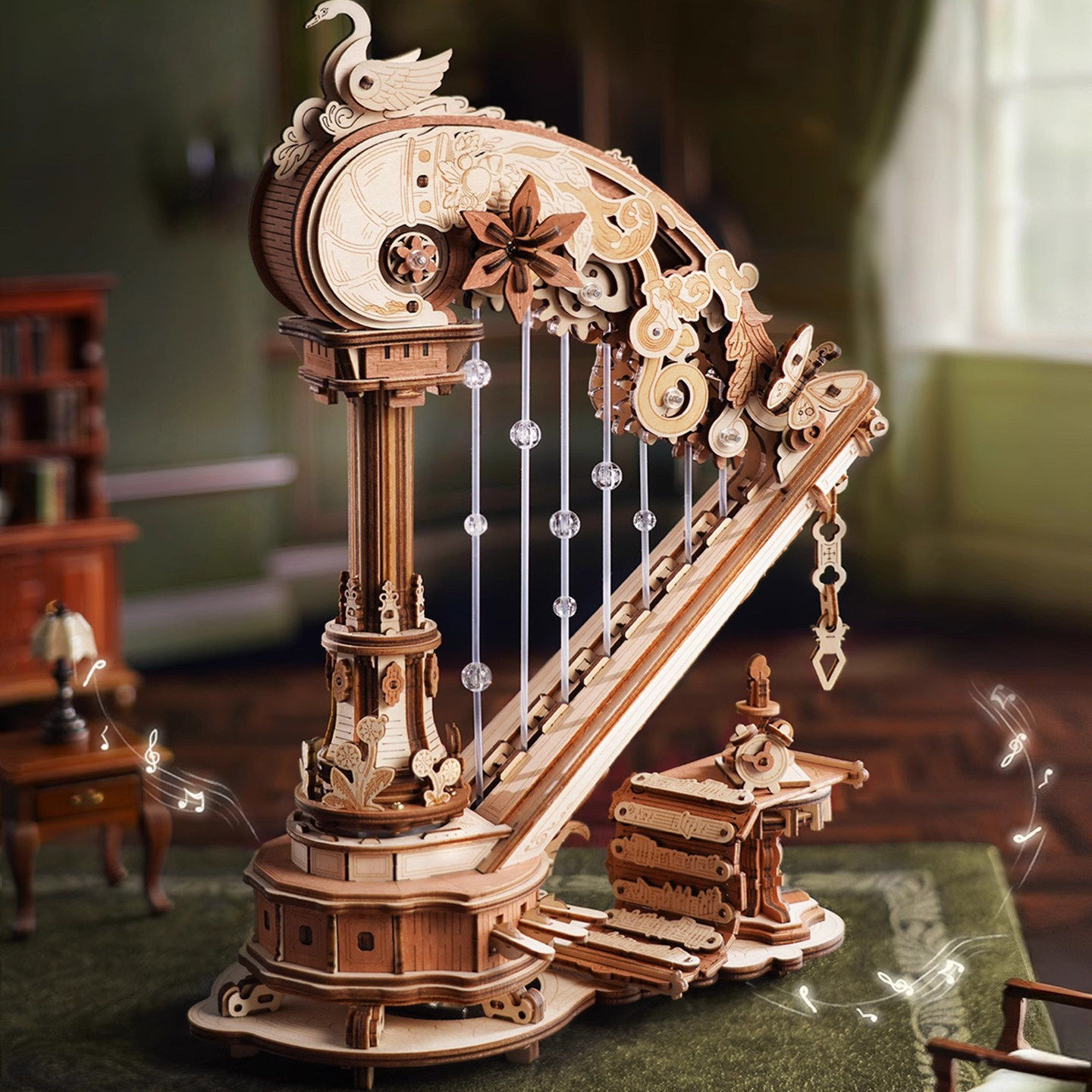 若客拂弦竖琴八音盒积木音乐盒diy圣诞生日礼物女生木质拼装拼图