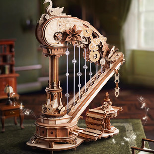 若客拂弦竖琴八音盒积木音乐盒diy圣诞生日礼物女生木质拼装拼图