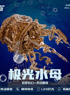 乐放极光水母音乐盒diy手工八音盒积木生日礼物送女朋友桌面摆件