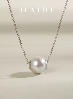 海蒂珠宝 转运珠 8-9mm银灰色海水Akoya珍珠路路通吊坠 S925银◇