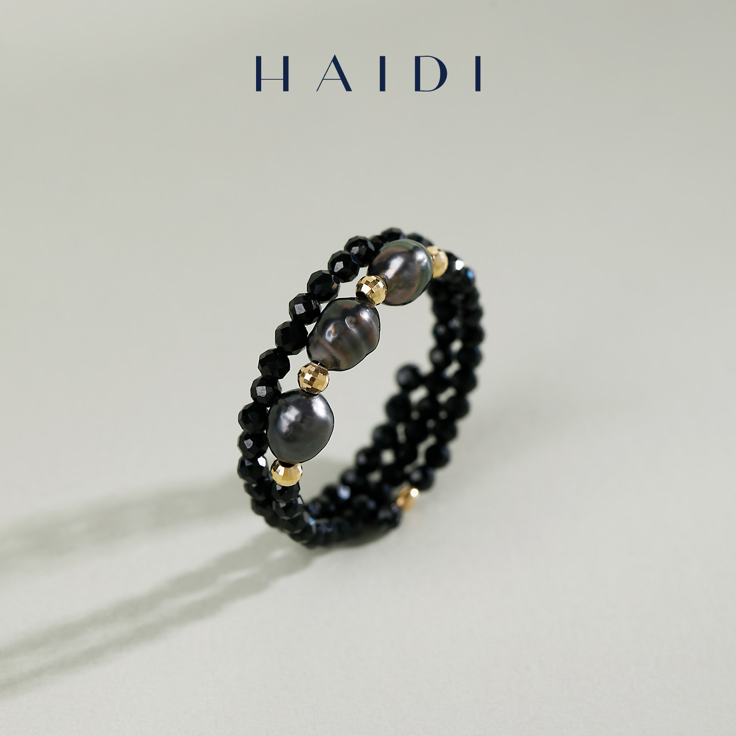 海蒂珠宝 月魄 4-5mm深海大溪地keshi双层弹力设计正品戒指18K金