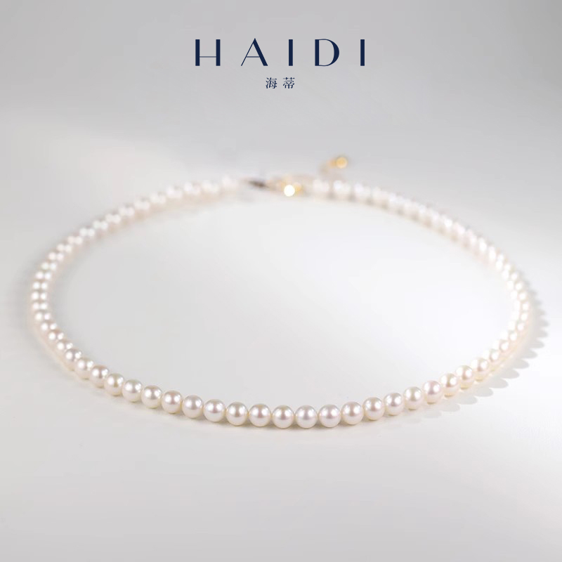 海蒂珠宝 露希 5-6mm塔尖极光淡水珍珠项链18K金 带欧若拉大证◇